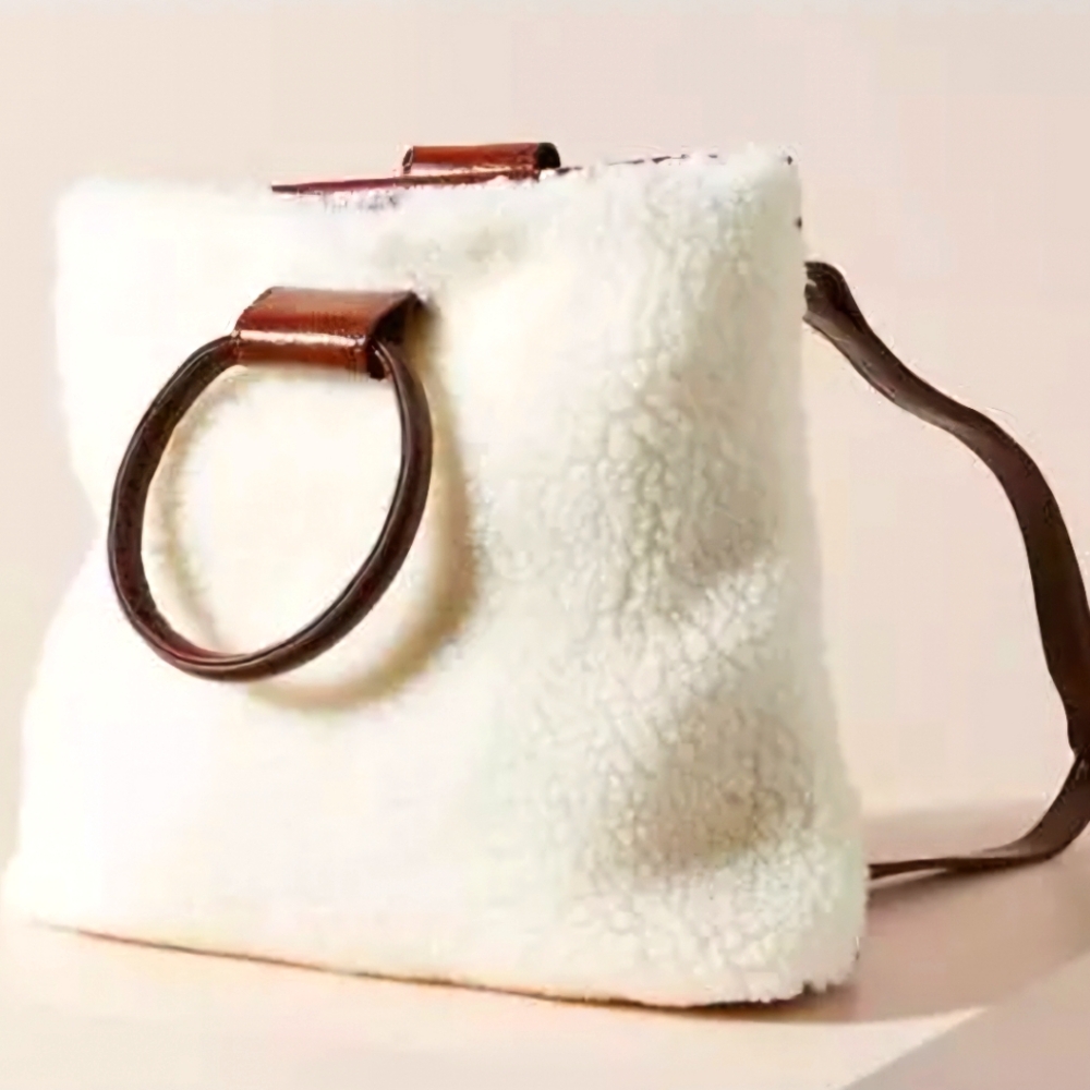 Anthropologie Cream and Brown Tote Bag